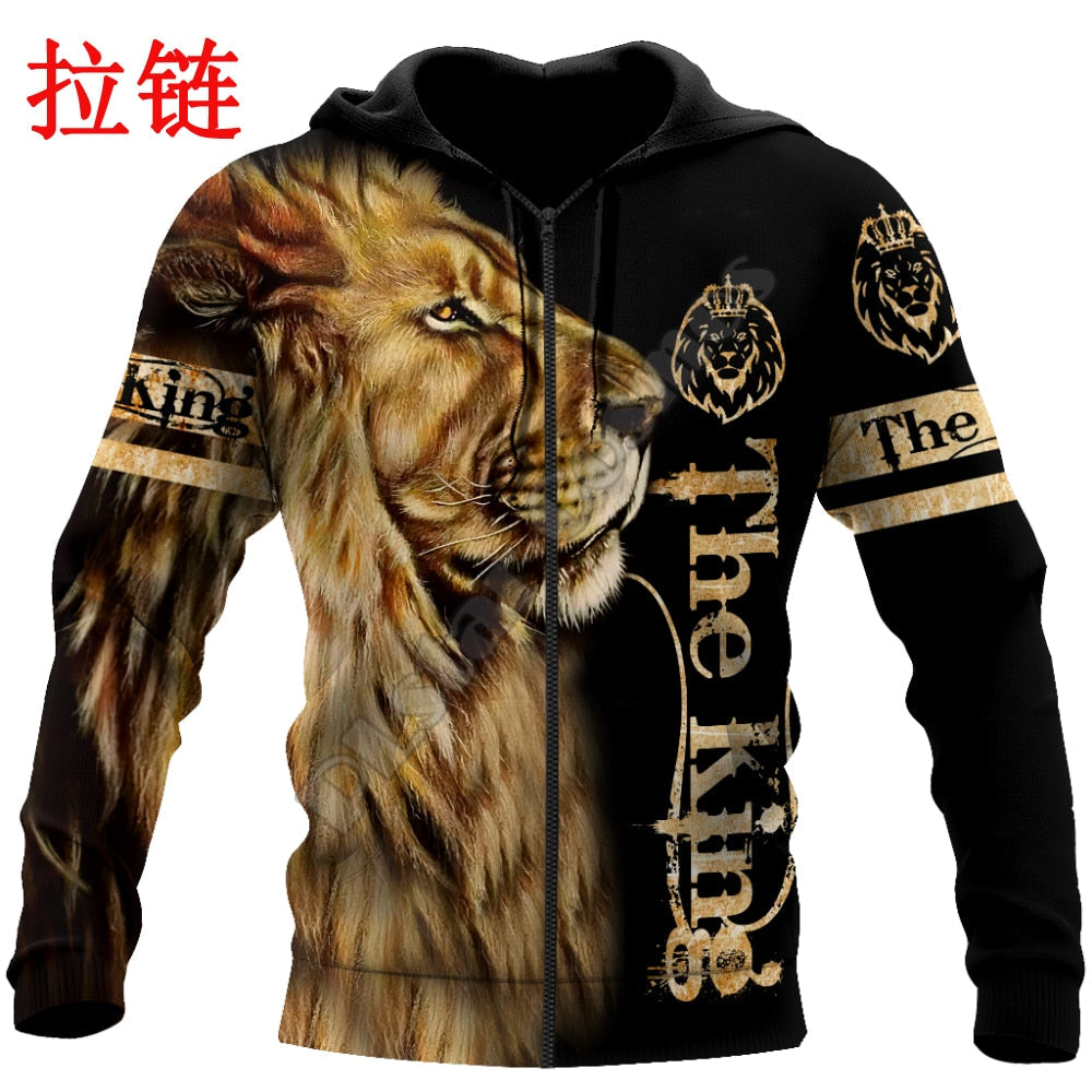 Animal Lion 3D Printed Men Hoodies Unisex Casual Pullover Zip Hoodie