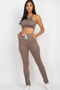 Crop Tank Top & Ruched Pants Set (CAPELLA)