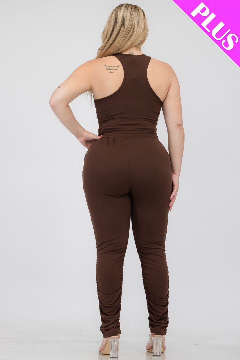 Plus Size Crop Tank Top & Ruched Pants Set (CAPELLA)