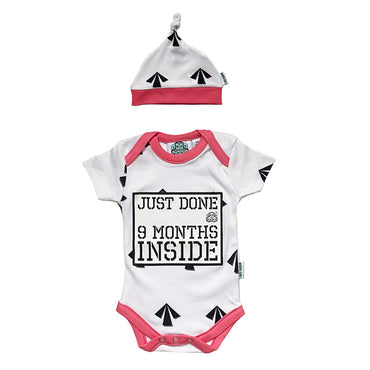 9 Months Inside® Organic Cotton Romper Vest & Hat Set