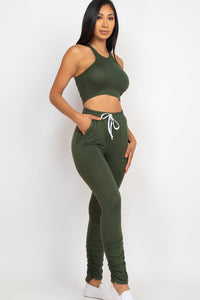 Crop Tank Top & Ruched Pants Set (CAPELLA)