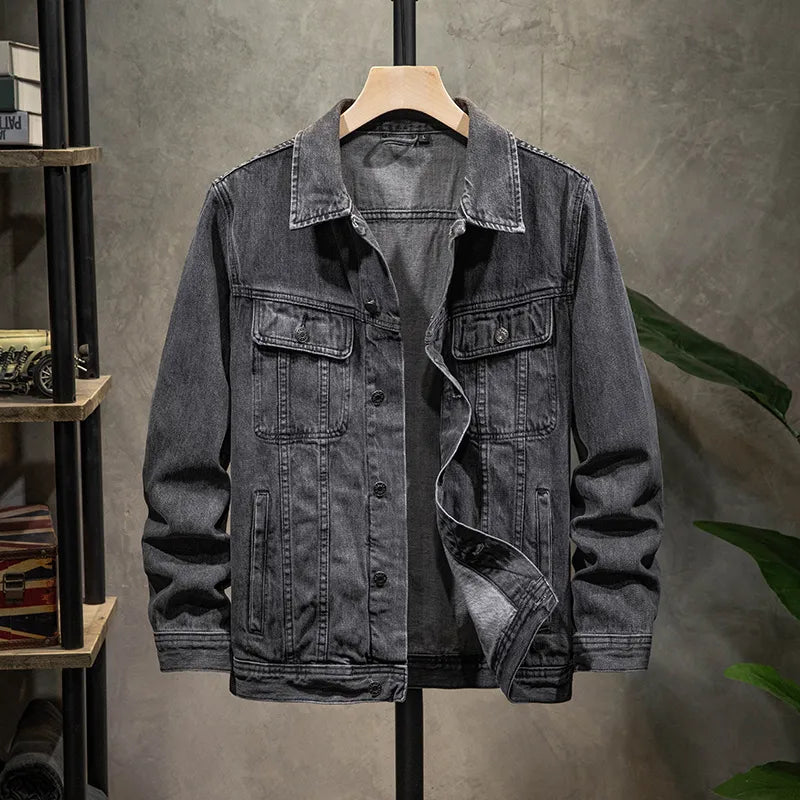 Spring & Autumn Men's Denim Jacket Black Casual Fashion Classic