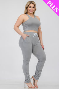 Plus Size Crop Tank Top & Ruched Pants Set (CAPELLA)