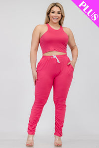 Plus Size Crop Tank Top & Ruched Pants Set (CAPELLA)