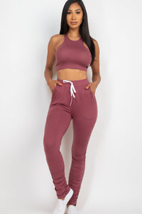 Crop Tank Top & Ruched Pants Set (CAPELLA)