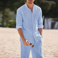 "Men's Classic Two-Piece Suit: Casual Cotton Linen Set"