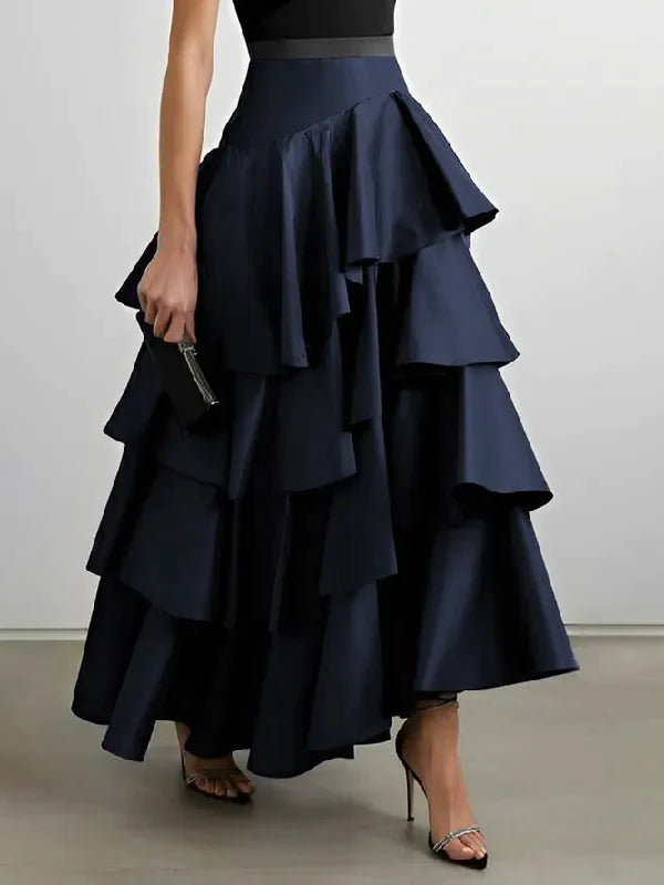 Women's Black Tiered Long Skirt