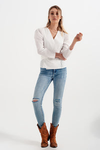 Puff Sleeve Wrap Front Top - Effortless Elegance and Comfort - Flattering Silhouette for Any Occasion