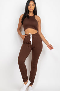 Crop Tank Top & Ruched Pants Set (CAPELLA)