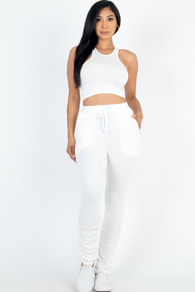 Crop Tank Top & Ruched Pants Set (CAPELLA)