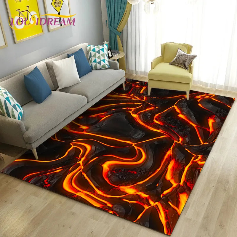 "Vibrant 3D Volcano Area Rug: Perfect Living Room & Kid's Play Mat"