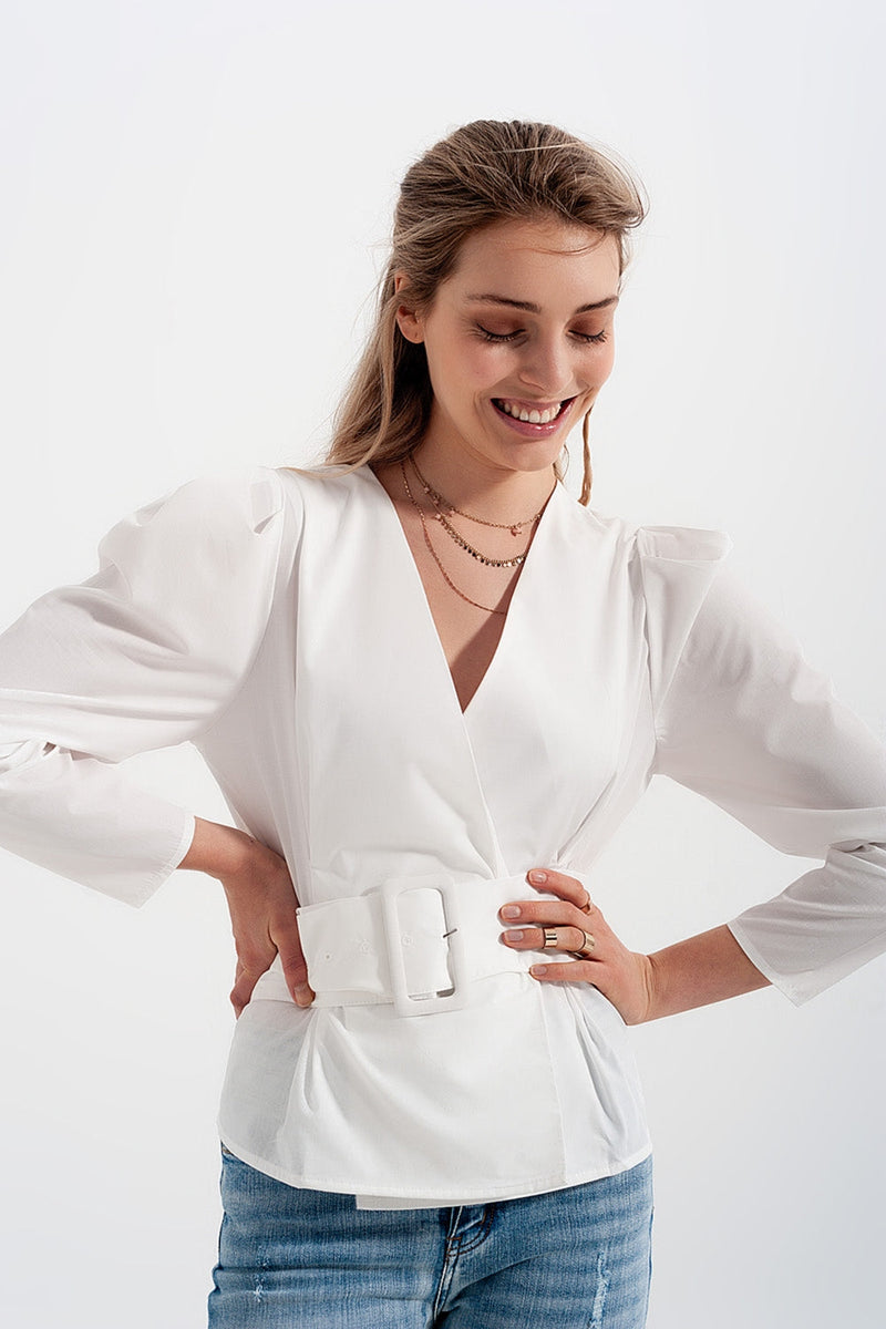 Puff Sleeve Wrap Front Top - Effortless Elegance and Comfort - Flattering Silhouette for Any Occasion