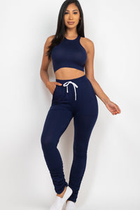 Crop Tank Top & Ruched Pants Set (CAPELLA)