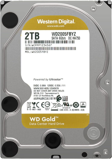 2TB WD Gold Enterprise Class Internal Hard Drive - 7200 RPM Class, SATA 6 Gb/S, 128 MB Cache, 3.5" - WD2005FBYZ