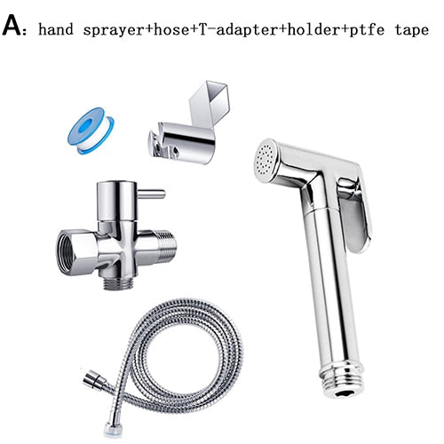 Arofa Toilet Bidet Sprayer Set, Brass Chrome Plated, Handheld, Complete Set