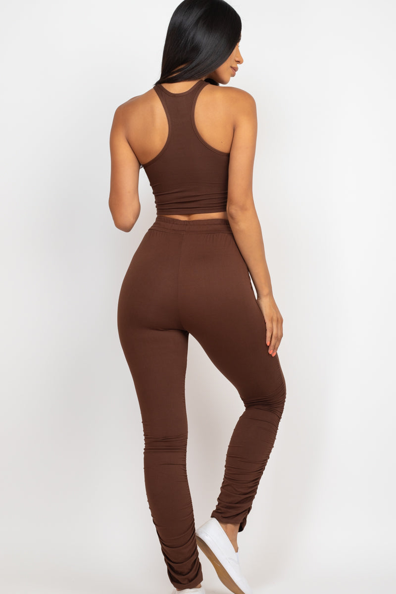 Crop Tank Top & Ruched Pants Set (CAPELLA)