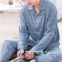 "Men's Long Sleeve Cotton Pajama Set - Cozy Autumn/Winter Loungewear"