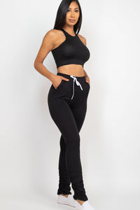 Crop Tank Top & Ruched Pants Set (CAPELLA)