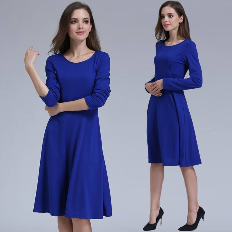 "Comfortable O-Neck Maternity Nursing Dress with Long Sleeves"