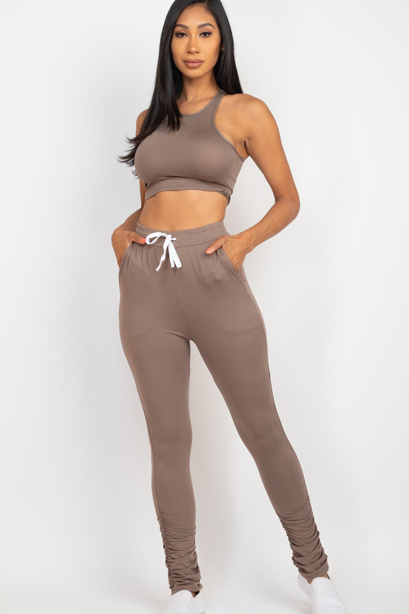 Crop Tank Top & Ruched Pants Set (CAPELLA)