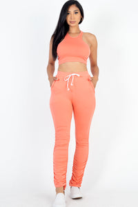 Crop Tank Top & Ruched Pants Set (CAPELLA)