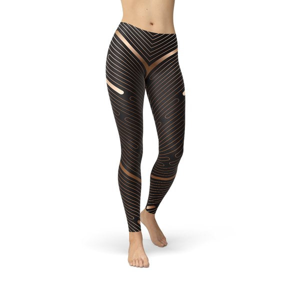 Women's Striped Lines Sports Brown Leggings - Crush Your Fitness Goals with Confidence and Style